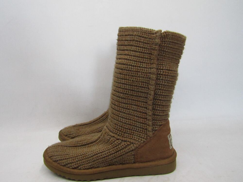 UGG Womens Size 6 M Brown Suede Knitted Mid Calf Fashion Boots